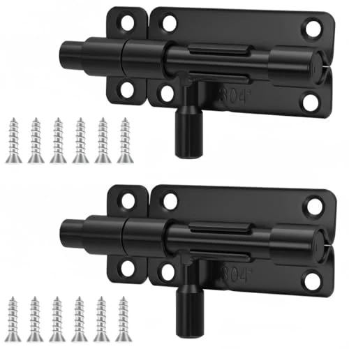 Limited-time offer: VINATO Door Latch 4 Inch Stainless Steel, Pack of 2 Bolt Latch with Screws, Sliding Lock for Door Indoor Outdoor, Safety Lock Latch for Gate, Window, Garden Fence and Garage Door, Black from $31.94 to $22.17 (save 30.59%)