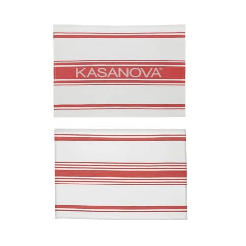 KASANOVA Juego de 2 paños de cocina 50 x 70 cm rayas algodón rojo