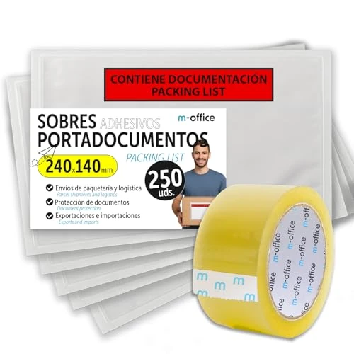 Limited-time offer: Self-Adhesive Document Bags 240 x 140 mm, Packing List, Transparent Delivery Note Bags for Shipments, Invoices, Delivery Notes, Waterproof with Strong Adhesion - m-Office (250 Pieces + Adhesive Tape) from 86.18 £ to 13.26 £ (save 84.61