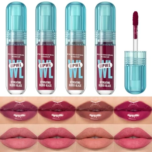 Offerta a tempo: 4 Colori Lucidalabbra, Gloss e Tinta labbra Idratante 2in1, Rossetto Lunga Durata, Hydrating Lip Stain Effetto Specchio, Lucidalabbra Color Carne Naturale, Rende le labbra più Carnose - 30% da 9.99 € a 6.99 €