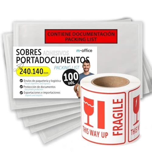 Offerta a tempo: Buste Portadocumenti Adesive 240x140mm, Packing List, Buste Trasparenti per Spedizioni, Fatture, Bolle di Consegna e Documenti, Impermeabili con Forte Adesione - m-office (100 pezzi + Rotolo Fragile) - 0.00% da 12.75 € a 12.75 €