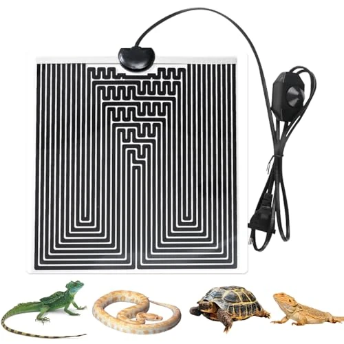 Rakuker Tapis Chauffant Terrarium 28W, Chauffage Terrarium avec Contrôle de Température, Tapis Chauffant pour Terrarium pour Reptiles, Tortue, Serpents, Lézard (28 * 28cm,0-50℃)