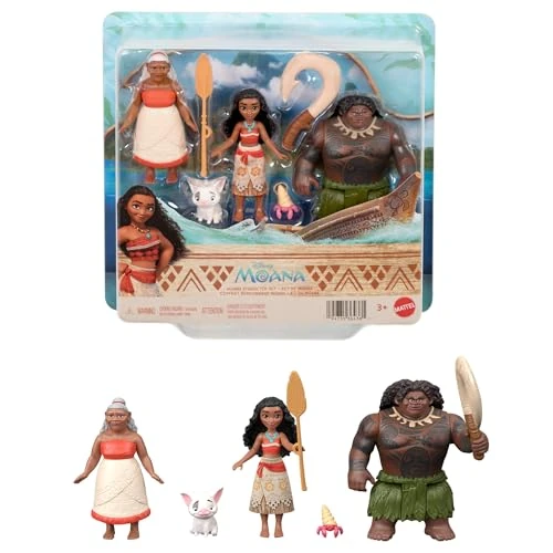 Zeitlich begrenztes Angebot: Mattel Disney Vaiana kleine Puppen im 3er-Set mit Vaiana, dem Halbgott Maui und Gramma Tala sowie dem Schwein Pua, Krabbenfigur und 2 Zubehörteilen, vom Film inspiriert, JLN21 von 22.99 € auf 22.04 € (4% Rabatt)