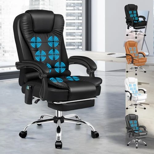 Tijdelijke aanbieding: ALFORDSON Ergonomische bureaustoel, bureaustoel met warmtemassagefunctie, computerstoel van PU-leer met gewatteerde armleuningen en zachte hoofdsteun, draaibare stoel met wielen, kunstleer, zwart van 135.99 € naar 135.99 € (0.00% ko