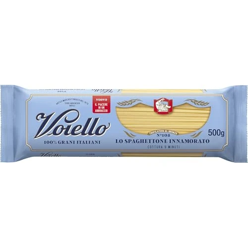 Offerta a tempo: Voiello Lo Spaghettone Innamorato n. 108, Grani 100% Italiani, Pasta Trafilata Al Bronzo, 500 g - 52% da 1.85 € a 0.89 €
