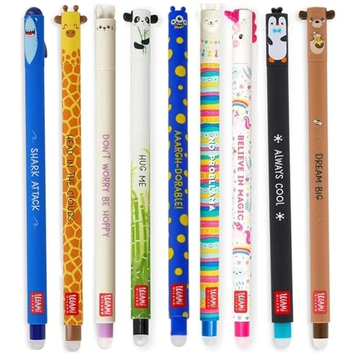 Offerta a tempo: Legami Set di 9 penne gel cancellabili con il nuovo set di penne mostro con squalo, giraffa, coniglio, panda, lama, unicorno, pinguino, orsacchiotto e mostro - 0.00% da 21.88 € a 21.88 €