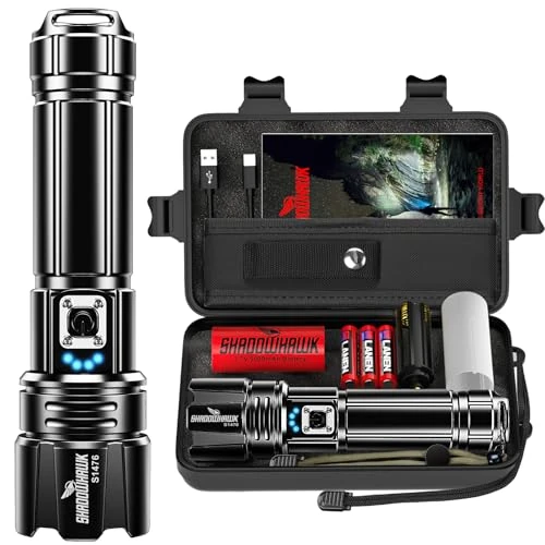 Shadowhawk Torcia LED Potente Professionale 1000000 Lumen | Militare Torce Led Alta Potenza Ricaricabili(12H Illuminazione 5000mAh Batteria), Per Campeggio/Trekking/Emergenza, IP67 & 5 Modalità