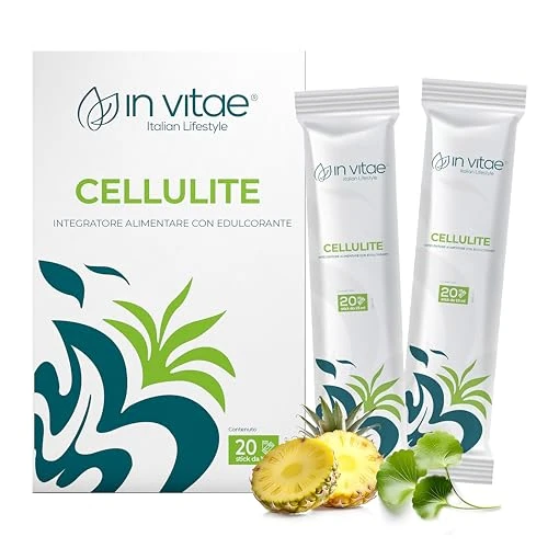 Offerta a tempo: IN VITAE Cellulite, Bromelina Forte Drenante Complex - Anticellulite – Stick Gel al Sapore di Ananas, con Vitamina C e Centella – Integratore Dimagrante Donna, Sgonfia Pancia e Addome – Made in Italy - 15% da 23.00 € a 19.55 €