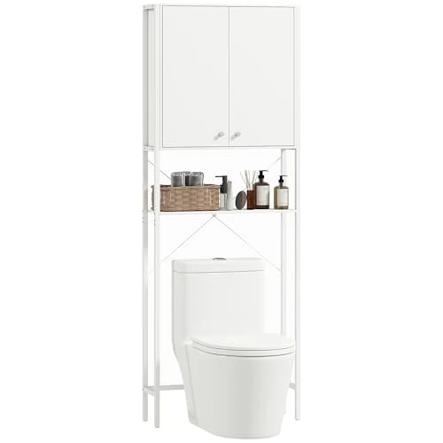 HOMCOM Bovenkast voor badkamer met kast en open plank, ruimtebesparend, met metalen poten, voor badkamer en bijkeuken, 64 x 20 x 180 cm, wit