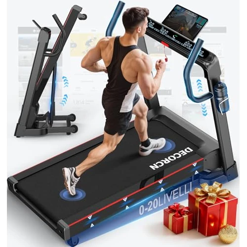Decorcn Bieżnia domowa – 7 KM, do 18 km/h, duża bieżnia, składana, 20 poziomów nachylenia, cicha praca, z interaktywnym wyświetlaczem LCD i nośnością 180 kg