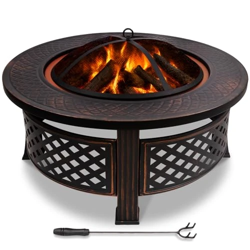 Offre limitée : VOUNOT® Brasero Extérieur Ø81cm en Métal avec Pare Étincelles Couvercle et Tisonnier Chauffage de Jardin Terrasse Foyer Rond Noir de 99.99 € à 99.99 € (0.00% de remise)