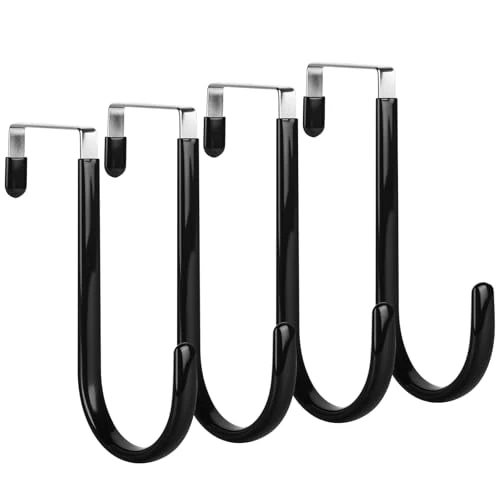 elzle 4 haken boven de deur, deurgarderobe, zonder montage en boren, haken met rubber om krassen te voorkomen, deurhaken voor woonkamer, badkamer, slaapkamer, keuken (zwart)