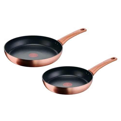 Lagostina Rosé Lot de 2 poêles antiadhésives Ø 24/28 cm, revêtement titanium, indicateur de chaleur thermo-Signal, manche rivé, compatible avec induction, couleur or rose