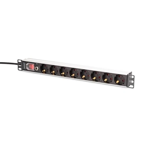 DIGITUS DN-95436 – 19" power strip – 8 connections – 1HE – With switch & overload protection – 250VAC 50/60Hz 16A 4000W – For 19 inch network and server cabinets