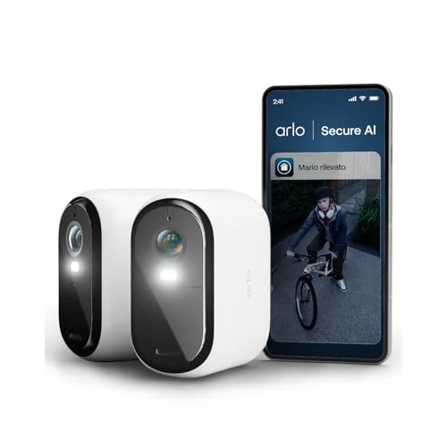 Offerta a tempo: Arlo Essential 3 2K XL, videocamera WiFi esterna, batteria 24 mesi, visione notturna a colori, sirena, audio bidirezionale, 2 camere bianche - 25% da 199.99 € a 149.99 €