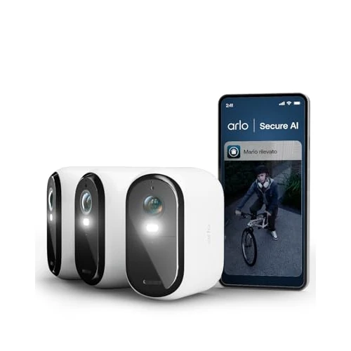 Offerta a tempo: Arlo Essential 3 XL Telecamera WiFi Esterno Senza Fili, 2K, Telecamera WiFi Interno, Batteria Da 24 Mesi*, Sirena Allarme Casa, Sensore Di Movimento, Prova Inclusa Secure, 3 Telecamere, Bianche - 35% da 269.99 € a 174.99 €
