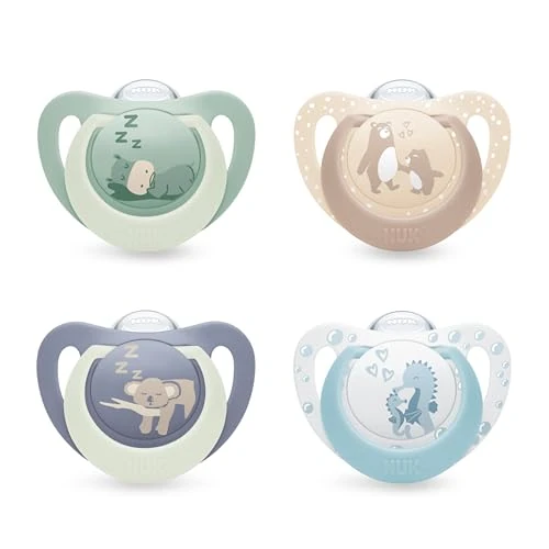 NUK First Choice Day & Night Tétines pour bébé | 0-6 mois | Sucettes orthodontiques phosphorescentes | Apaise 99% des bébés** | Assorti | Lot de 4
