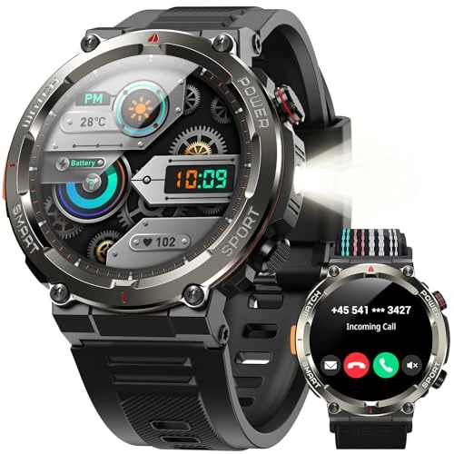 Yxtel Smartwatch Herren 2025 | 100 Tage Akku & LED-Taschenlampe | IP68 Wasserdicht & Kompass | 1,45" Touchscreen | Bluetooth-Telefonie | 100+ Sportmodi | 24/7 Gesundheitsmonitor | Für Android/iOS