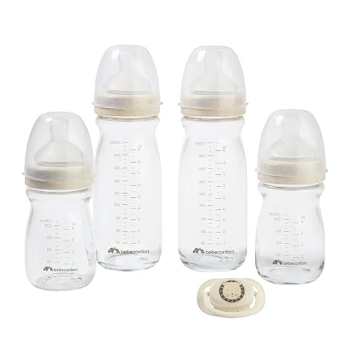 Zeitlich begrenztes Angebot: Bebeconfort Physio Air Care Glasflaschenset, Anti Colic Babyflaschen Glas, Für Neugeborene, Ab 0 Monaten, 4 Baby Flaschen Neugeborene + 1 Schnuller, Physiologisch Geformter Schnuller + Silikonsauger von 29.99 € auf 26.99 € (10