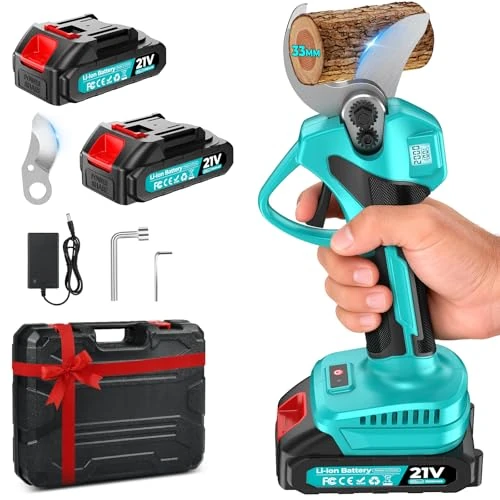 AUKUZI Akku-Astschere Professionelle Passend für Makita Akku bis 33mm Aststärke, Bypass-Klingen, Sicherheitsschalter, Softgrip. Akku Gartenschere für Schneiden von Elektrische Gartenschere, V