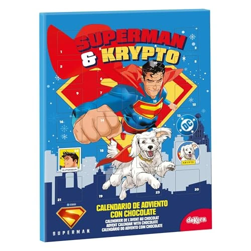 dekora - Superman & Krypto Advent Calendar 2025 Kids – 50 g Milk Chocolate – Christmas Countdown Calendar with 24 Chocolates – DC Comics Superhero – Chocolate Gift for Children