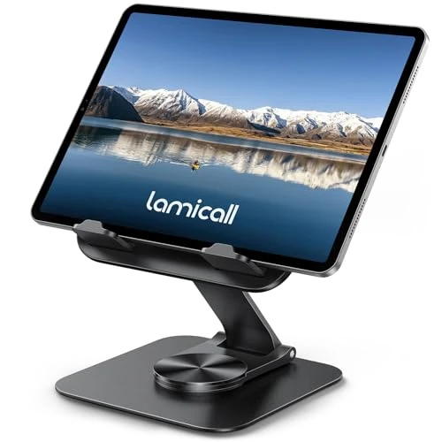 Zeitlich begrenztes Angebot: Lamicall Tablet Ständer, Tablet Halterung Tisch - [360° Drehbare Metallbasis] Faltbarer iPad Ständer für Schreibtisch, Verstellbarer Tabletständer Halter für iPad Pro Air Mini, Samsung, Büro Zubehör von 17.99 € auf 13.96 € (22