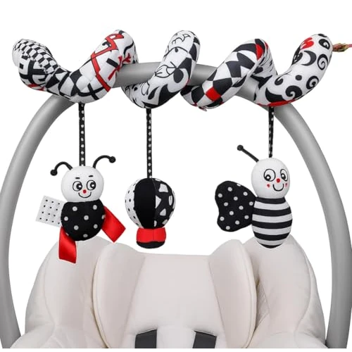 JYNVO Spirale Gioco Passeggino Neonato - Giraffa Bianco Nero, Stoffa Libro Bianco e Nero Neonati, Sonaglio Neonato, Giochi Sensoriali Montessori Regalo Neonato