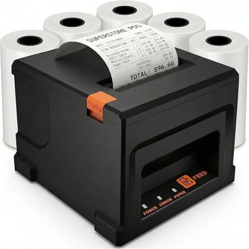 Tijdelijke aanbieding: Thermische POS-printer 80 mm | USB en Bluetooth voor Android/Windows | automatische papiersnijder 300 mm/s | inclusief 5 papierrollen | voor restaurants en winkels van 72.00 € naar 72.00 € (0.00% korting)