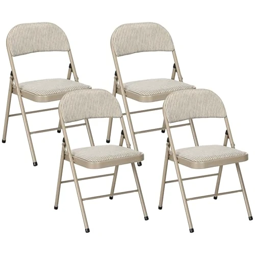 HOMCOM Lot de 4 chaises pliantes rembourrées en polyester, chaises amovibles en acier, chaise pliante intérieure pour maison, bureau, fête et événements, 45 x 46 x 78 cm, beige