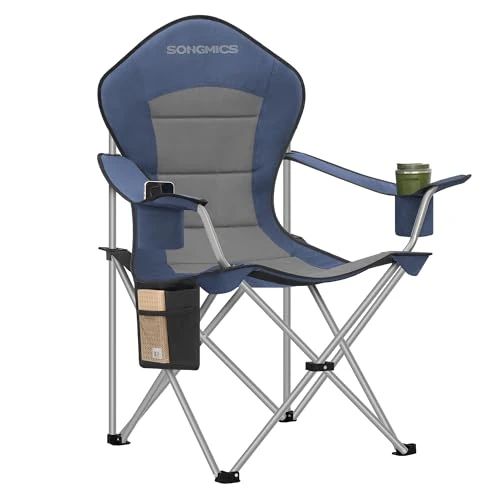 Limited-time offer: SONGMICS Camping Chair, Folding Outdoor Chair with Wide Seat and High Back, Portable Garden Picnic Chair with Cup Holder, Phone Holder and Side Pocket, Blue and Grey GCB005QE01 from 29.99 £ to 23.97 £ (save 20%)