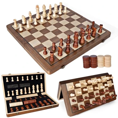 Offerta a tempo: Scacchiera in Legno, 2 in 1 Scacchi Magnetici, 39x39 cm Scacchiera Professionale Pieghevole Portatile Scacchi e Dama Magnetici, con Borsa Portaoggetti, Dama per Bambini e Adulti Feste - 0.00% da 28.99 € a 28.99 €