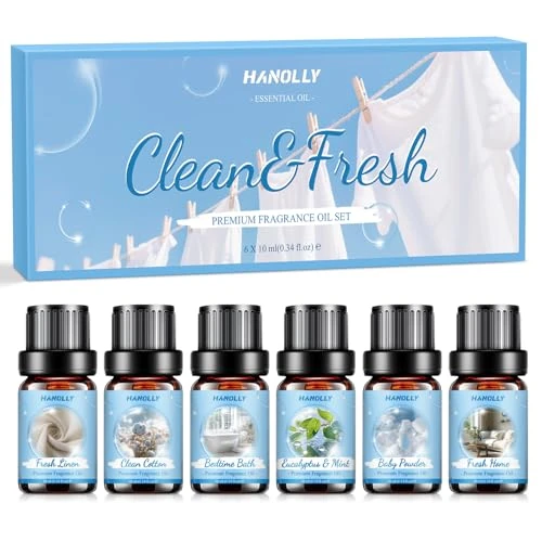 Tijdelijke aanbieding: HANOLLY Schoon & Fris Etherische Olien 6x10 ML, Set Diffuser Etherische Olien Aromatherapie voor Luchtbevochtiger, Etherische Olie Huisparfums van 11.99 EUR naar 11.99 EUR (korting 0%)