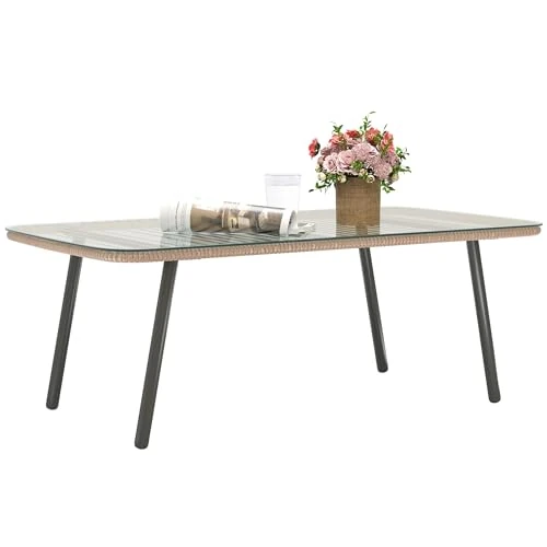 Offerta a tempo: Outsunny Tavolino da Giardino Piano Vetro 110x60x40 cm Legno Naturale - 35% da 53.95 € a 34.97 €