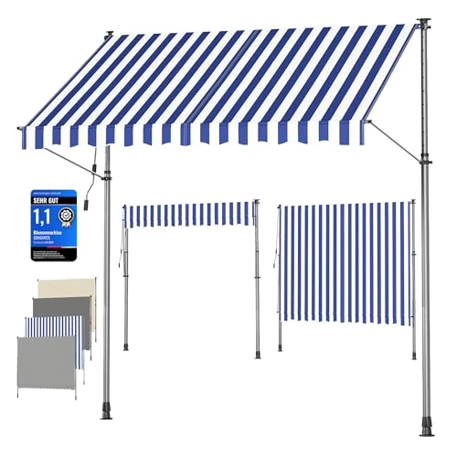 Offerta a tempo: SONGMICS Tenda da Sole Avvolgibile, Tendalino Parasole Retrattile Manuale, Regolabile in Altezza con Manovella per Balcone Giardino Patio, 300 x 120 cm, Blu e Bianco GSA302QZ01 - 25% da 74.99 € a 56.24 €