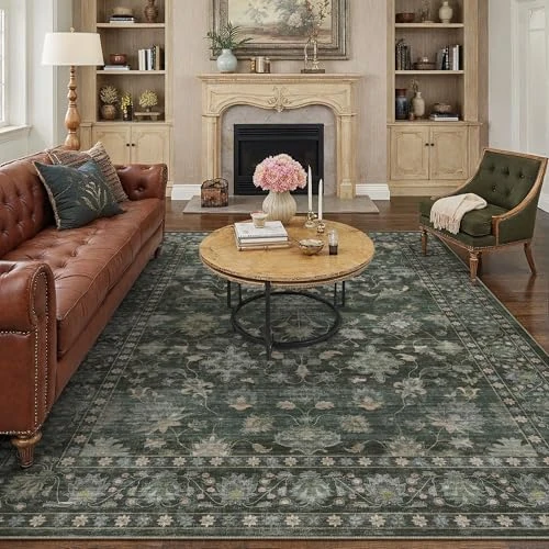 Offerta a tempo: PureCozy Verde Tappeto Salotto 200x300cm Camera da Letto Lavabile in Lavatrice Grandi Tappeti Sala Soggiorno Ufficio Moderno Floreale Carpet Pelo Corto Antiscivolo Rug - 41% da 119.99 € a 70.67 €