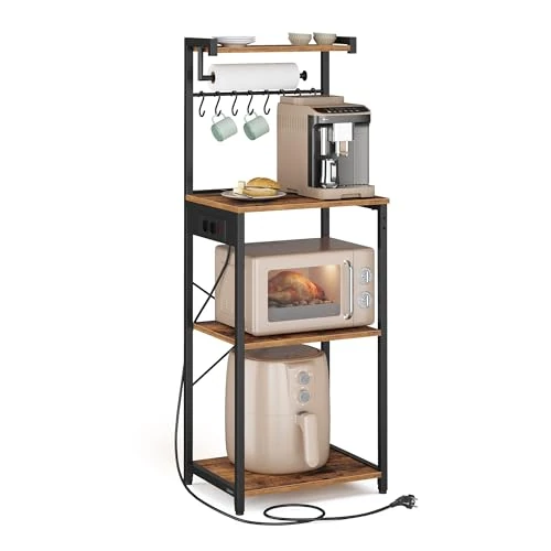 Offerta a tempo: VASAGLE Scaffale da Cucina con Multipresa, Bar Caffèa 4 Ripiani con 8 Ganci a S, Ripiano Regolabile, Supporto per Microonde, 40 x 45 x 140 cm, Marrone Vintage e Nero Inchiostro KKS013KD02 - 15% da 55.99 € a 47.59 €