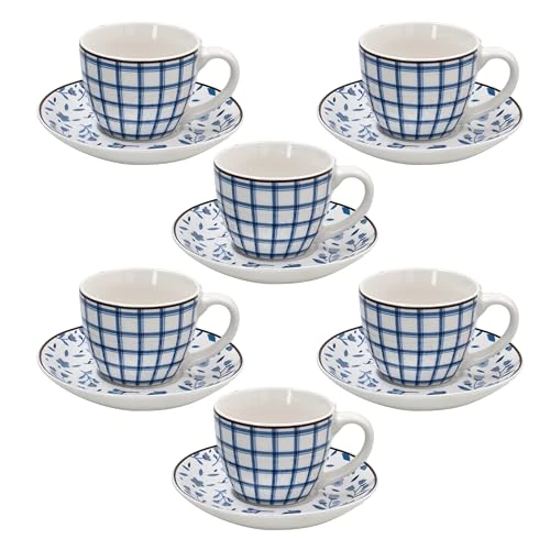 Tognana, Set van 6 koffiekopjes met schotel Cc 80 Cottage, New Bone China, beige