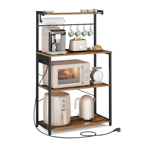 Offerta a tempo: VASAGLE Scaffale da Cucina con Multipresa, Bar Caffèa 4 Ripiani con 8 Ganci a S, Ripiano Regolabile, Supporto per Microonde, 40 x 80 x 140 cm, Marrone Vintage e Nero Inchiostro KKS029KD02 - 32% da 75.99 € a 51.51 €