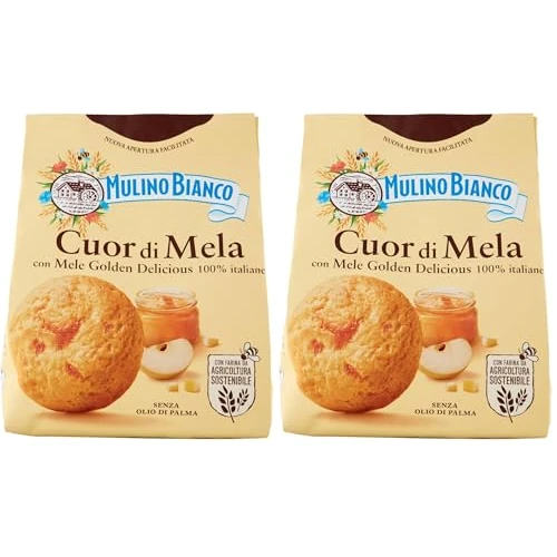 Mulino Bianco Biscotti Cuor di Mela con Mele 100% Italiane, Senza Olio di Palma, Colazione Ricca di Gusto, 300 g (Confezione da 2)