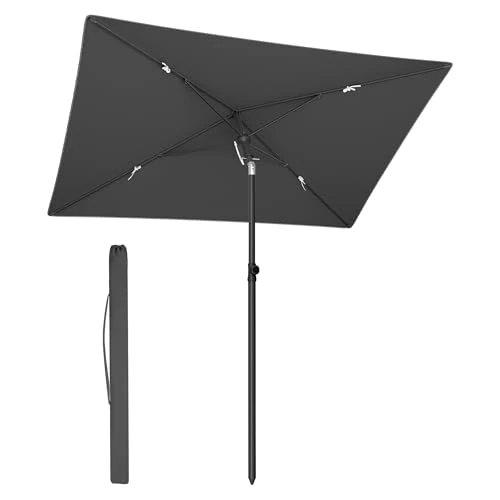 SONGMICS Sombrilla de Patio, 190 x 120 cm, Parasol de Exterior, Protección UPF 50+, Techo Inclinable, Jardín Terraza Playa, Bolsa de Transporte, Base No Incluida, Gris GPU024GZ01