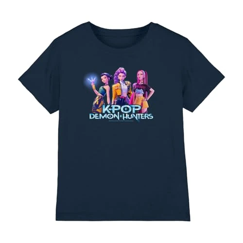 Offerta a tempo: KPOP Demon Hunters Huntrix KPOP Group T-Shirt Bambini, Navy, 5–6 A - 19% da 18.21 € a 14.76 €