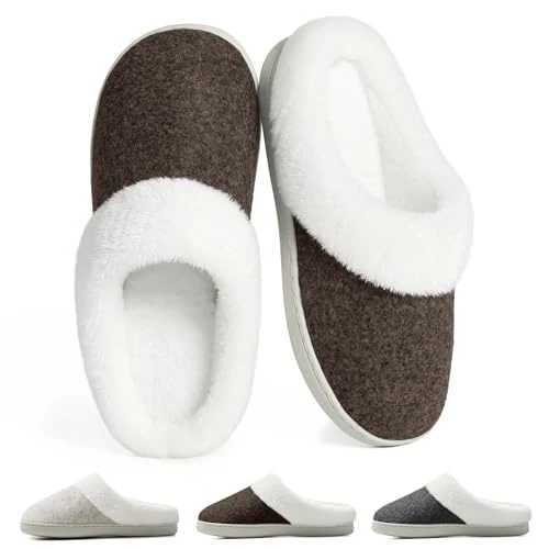SROTRAS Damskie męskie kapcie zimowe wygodne kapcie domowe antypoślizgowe ciepłe futrzane kapcie z pamięcią pianki do użytku wewnątrz na zewnątrz, Brązowy, 38/39 EU