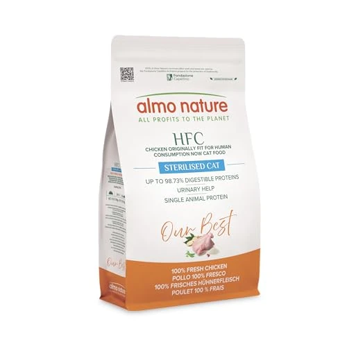 Almo Nature HFC Our Best Sterilised - Dry Food for Adult Cats - Fresh Chicken, Monoprotein - Human Grade, Gluten Free, for Weight Control - 1.2kg