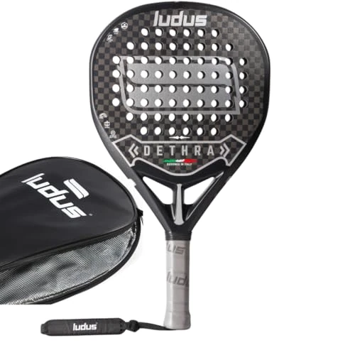 Ludus Dethra Padel Racket 2026 - 12K Carbon Fiber with 3D Texture - Toray T700 Frame - EVA Medium Core 15-17 - Power, Control and Accuracy - Men and Women with Thermal Case