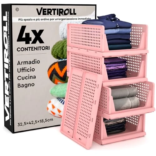 Offre limitée : VertiRoll 4 Tiroirs Rangement Empilable Pliable Rangement Vetement Bac Peu Encombrant en Plastique Couleur Rose Maison Cuisine Bain Bureau Facile à Assembler - Tiroirs 32,5x42,5x18,5cm de 41.90 € à 41.90 € (0.00% de remise)