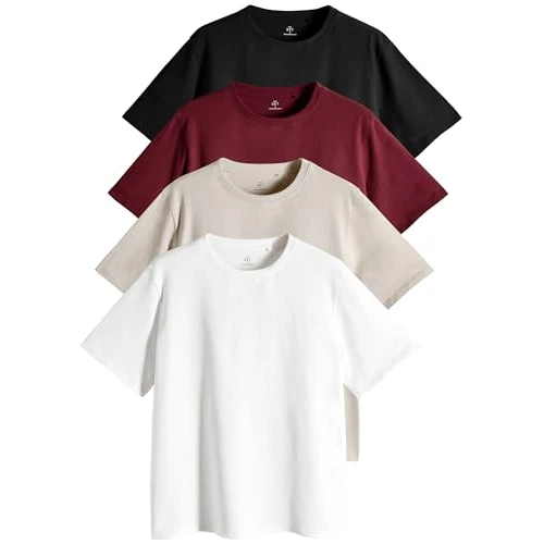 THE SET Damen t Relaxed Fit Kurzarm-T-Shirts, 4er-Pack Black/Dark Red/Warm Stone/Cream S