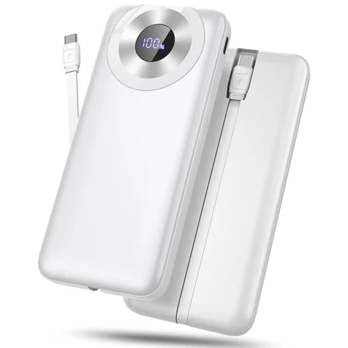 Offerta a tempo: Power Bank, 10000mAh Powerbank 3A Ricarica Rapida USB C Ingressi e Uscite, Potente e Sottile Caricatore Portatile con Cavi Integrati, Caricabatterie Portatile per iPhone Samsung Cellulare Tablet ecc - 74% da 49.99 € a 12.99 €