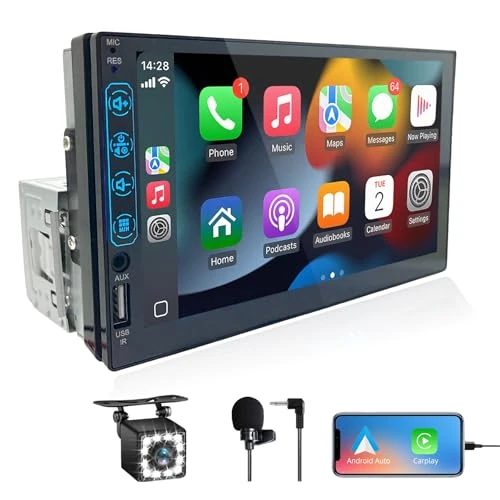 Offerta a tempo: Stereo 1 DIN con Schermo con CarPlay e Android Auto - Autoradio 1 din Car Pay 7 Pollici Supporto MirrorLink - Radio Auto Touchscreen con Telecamera Posteriore, Radio FM/USB/EQ/Mic - 0% da 49.99 € a 49.99 €