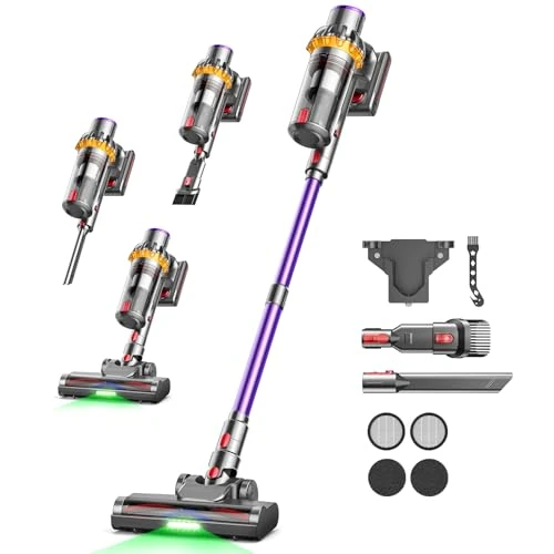 45kPa/580W/70Mins Cordless Vacuum Cleaner, 1.8L Handheld Vacuum Cleaner with Anti-Tangle Brush, Touch Screen, Wall Charging, 6 in 1 Broom Vacuum, Ideal for Floors Carpets Animal Hair