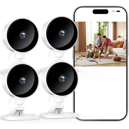 WOLFANG Cámara Vigilancia WiFi Interior 1080P con Visión Nocturna, Detección de Humano y, Audio Bidireccional, Compatible con Alexa, Alarma, Almacenamiento en Aarjeta SD y en la Nube, Paquete de 4